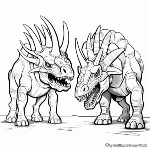 Triceratops and T-Rex Face Off Coloring Page 3
