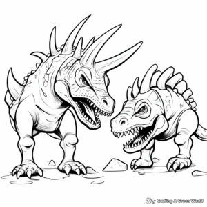 Triceratops and T-Rex Face Off Coloring Page 4