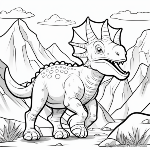 Triceratops and Volcano Backdrop Coloring Page 1