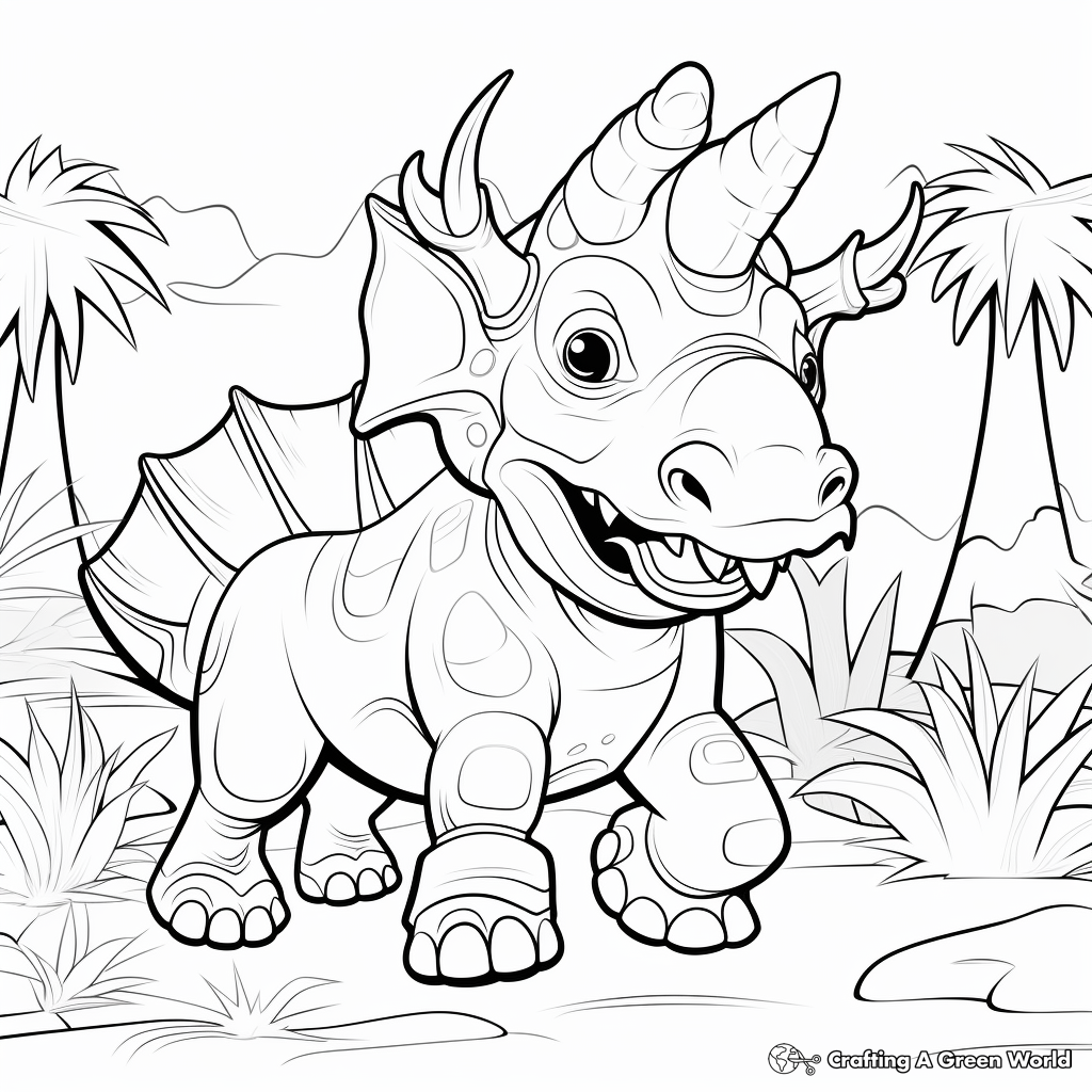 Triceratops in Jungle: Adventure Coloring Pages 2