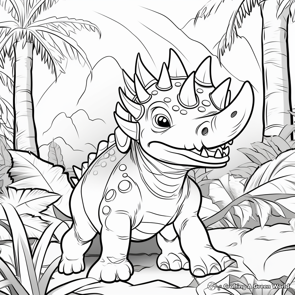 Triceratops in Jungle: Adventure Coloring Pages 3