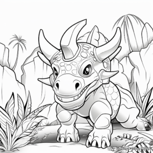 Triceratops in Jungle: Adventure Coloring Pages 4
