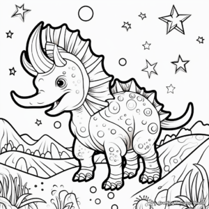 Triceratops Under Starry Night: A Scenic Coloring Page 2