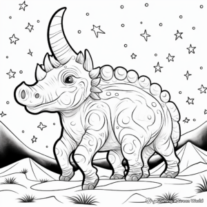 Triceratops Under Starry Night: A Scenic Coloring Page 4