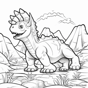 Triceratops Volcano Scene Coloring Pages for Kids 3