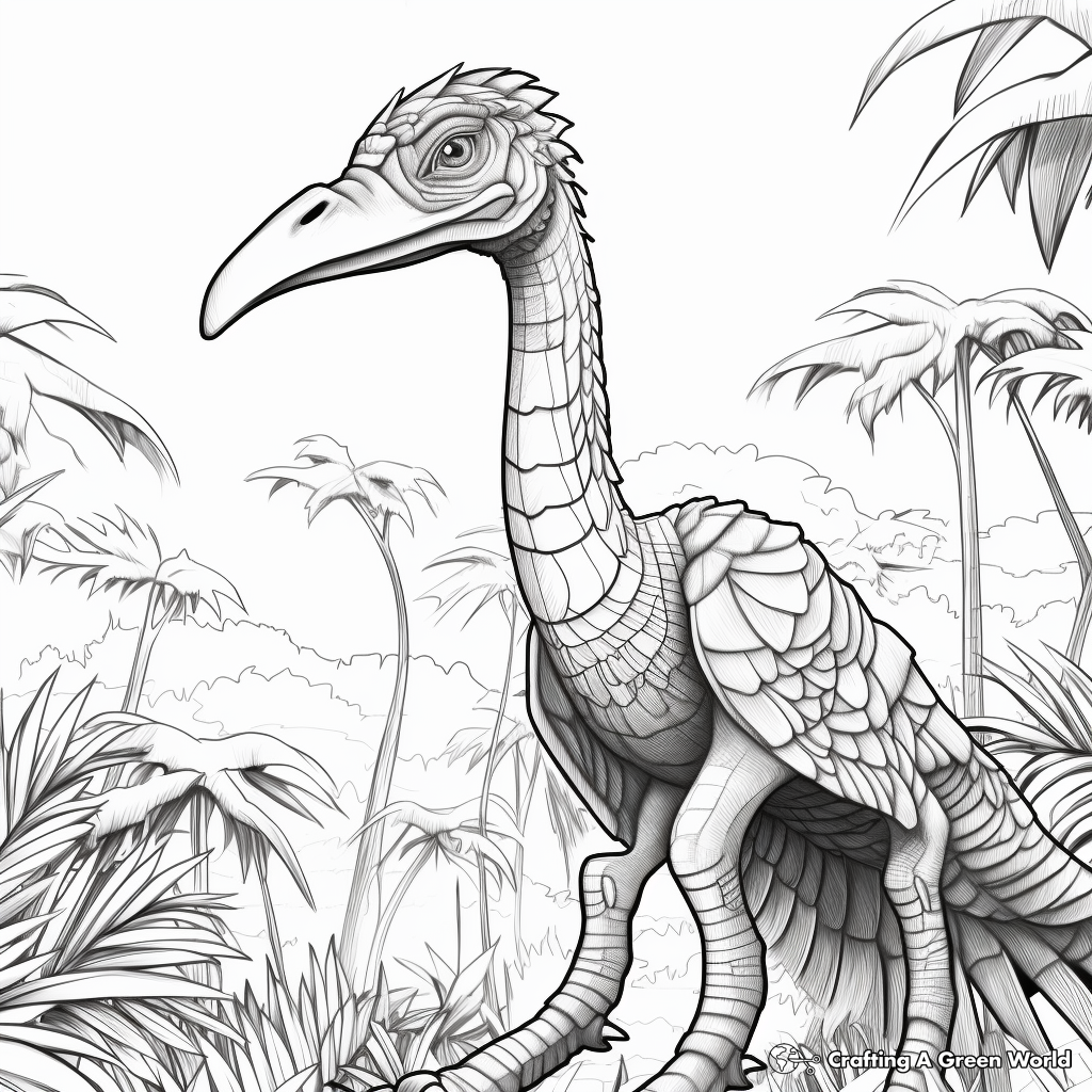 Troodon in Rainforest: Jungle-Scene Coloring Pages 2