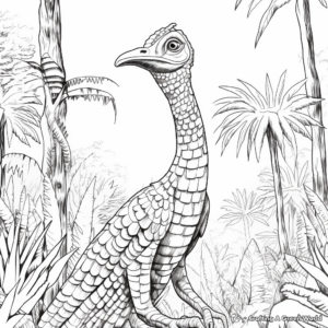 Troodon in Rainforest: Jungle-Scene Coloring Pages 4