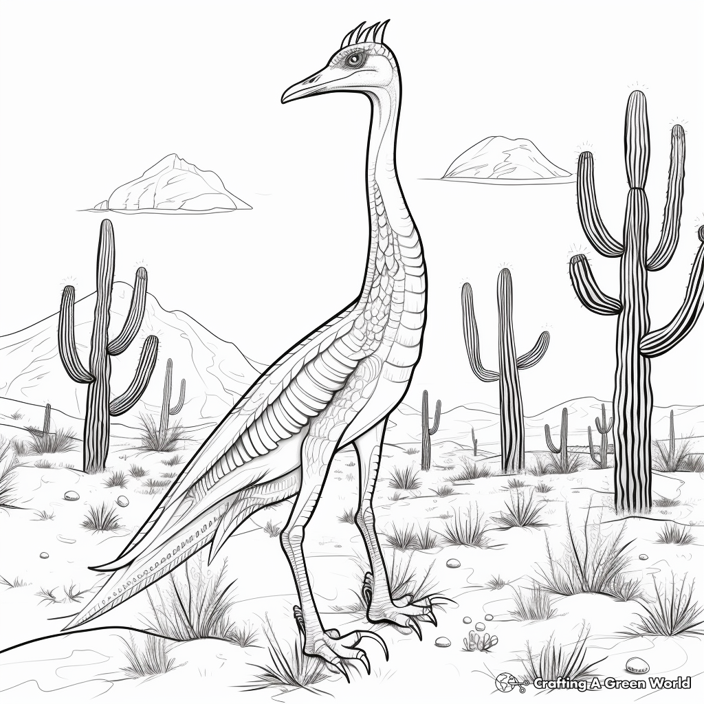 Troodon in the Desert: Landscape Coloring Pages 3