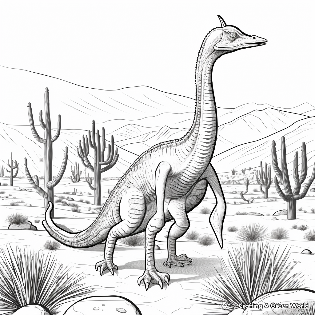 Troodon in the Desert: Landscape Coloring Pages 4