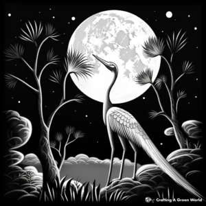 Troodon Night Scene: Glow in the Dark Coloring Pages 1