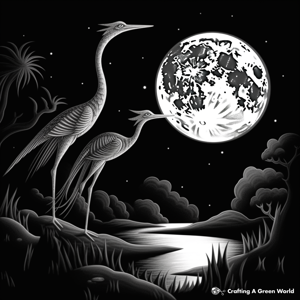 Troodon Night Scene: Glow in the Dark Coloring Pages 4