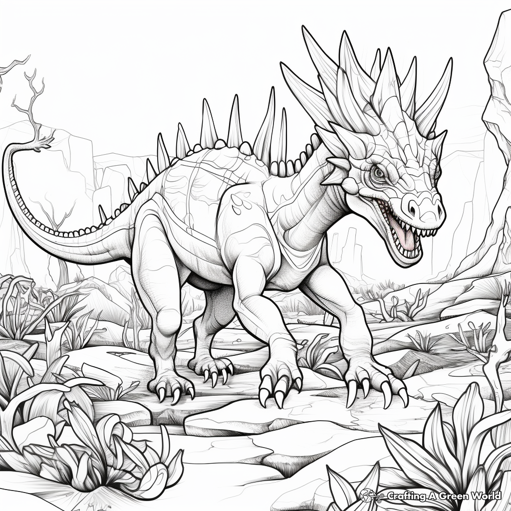 Troodon vs Triceratops Battle Scene Coloring Pages 1