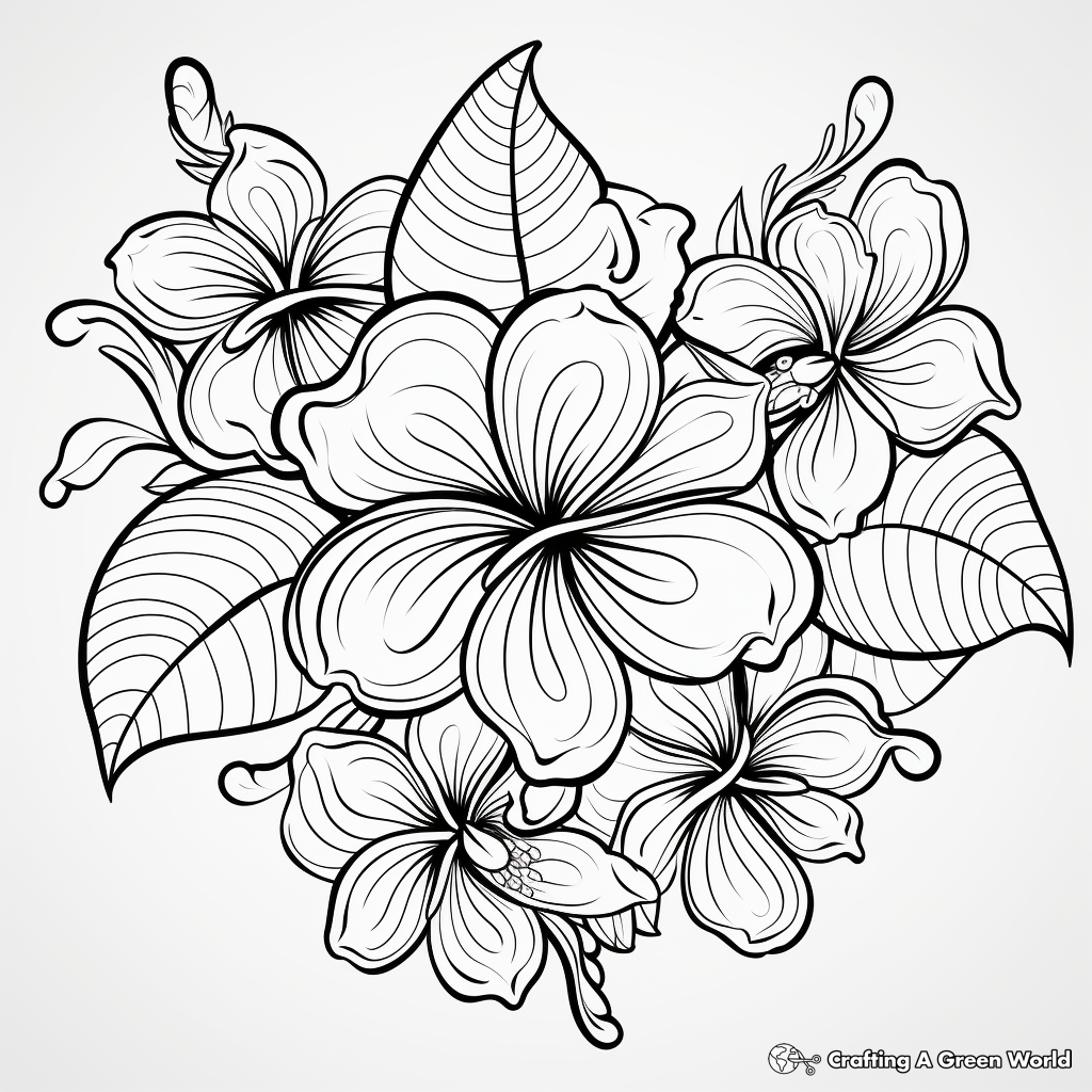 Tropical Exotic Flower Designs Coloring Pages 2