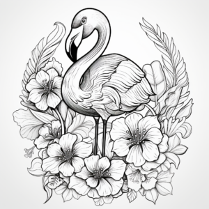 Tropical Flamingo with Flowers Coloring Pages 3