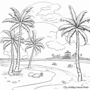 Tropical Island Beach Coloring Pages: Palms, Sea and Sand 1