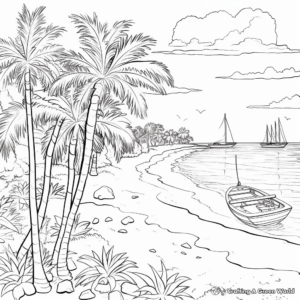 Tropical Island Beach Coloring Pages: Palms, Sea and Sand 3
