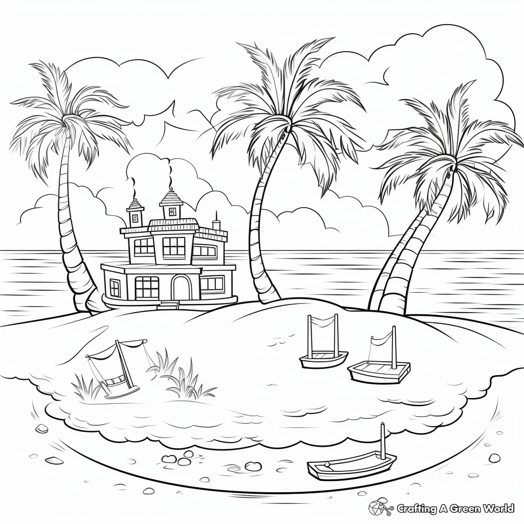 Tropical Island Beach Coloring Pages: Palms, Sea and Sand 4