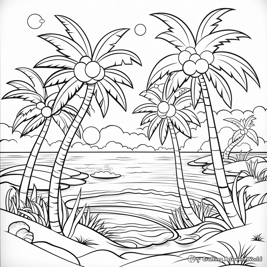 Tropical Sun and Palm Trees Coloring Pages 1
