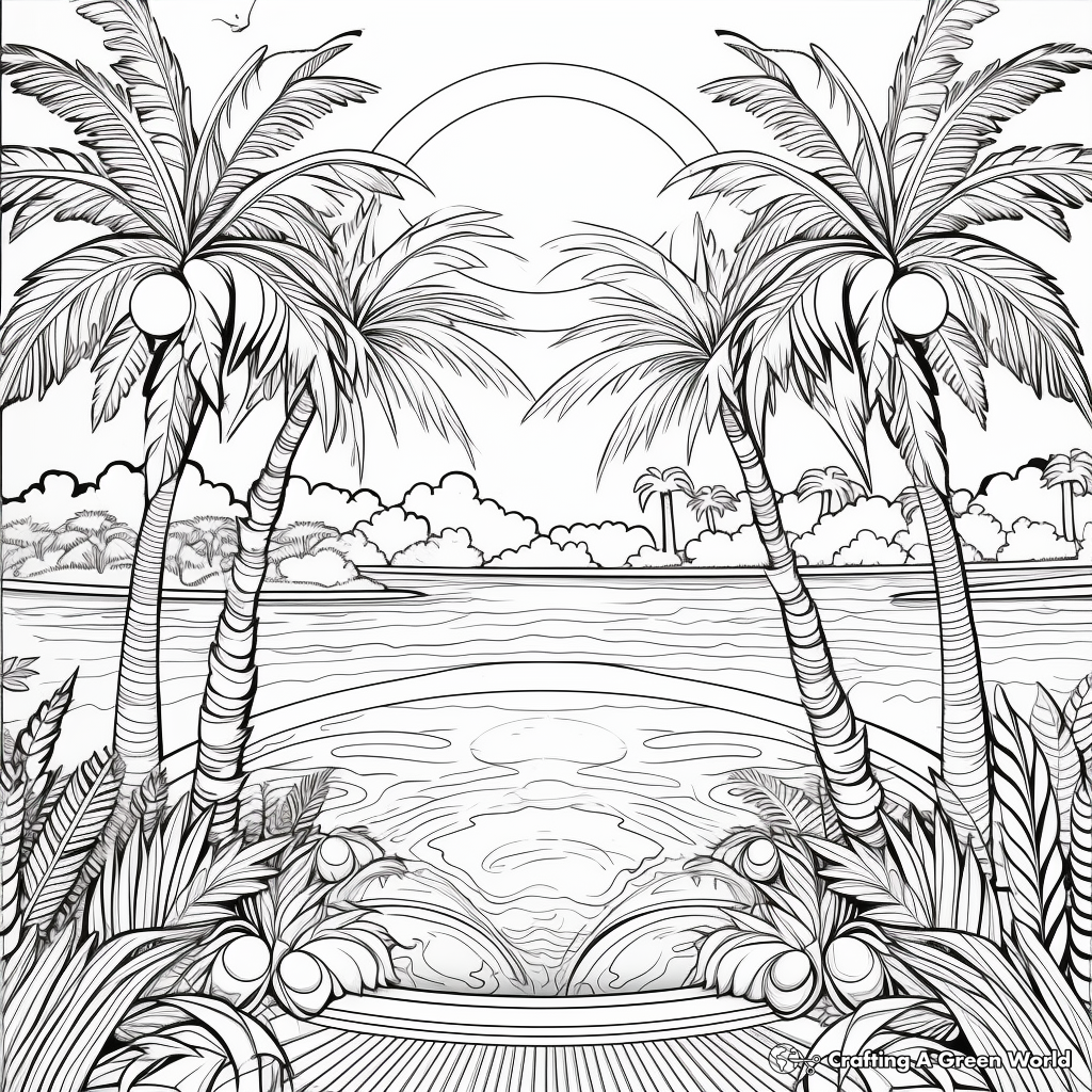 Tropical Sun and Palm Trees Coloring Pages 2
