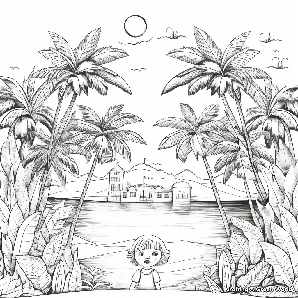 Tropical Sun and Palm Trees Coloring Pages 3