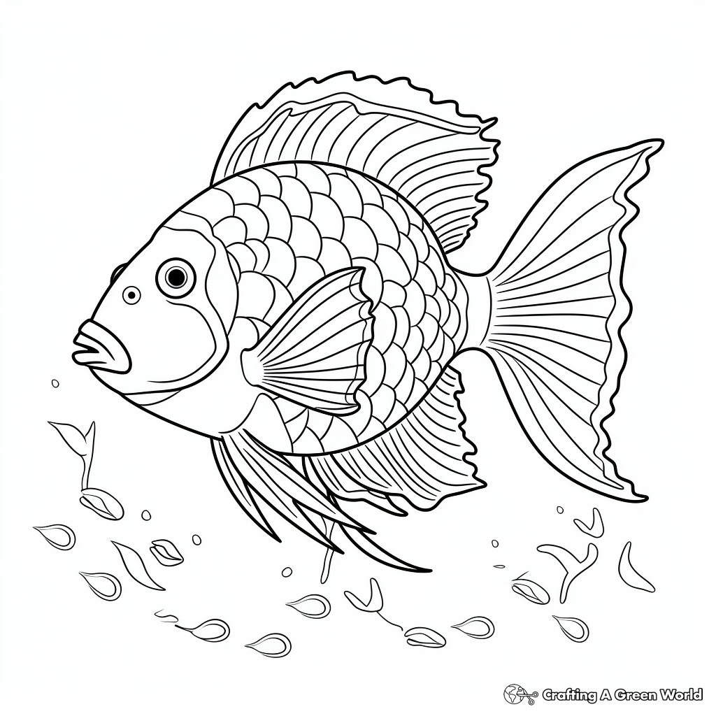 Tropically-Themed Parrotfish Cartoon Coloring Pages 2