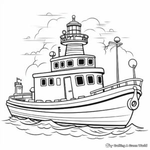 Tugboat and Lighthouse Scene Coloring Pages 4