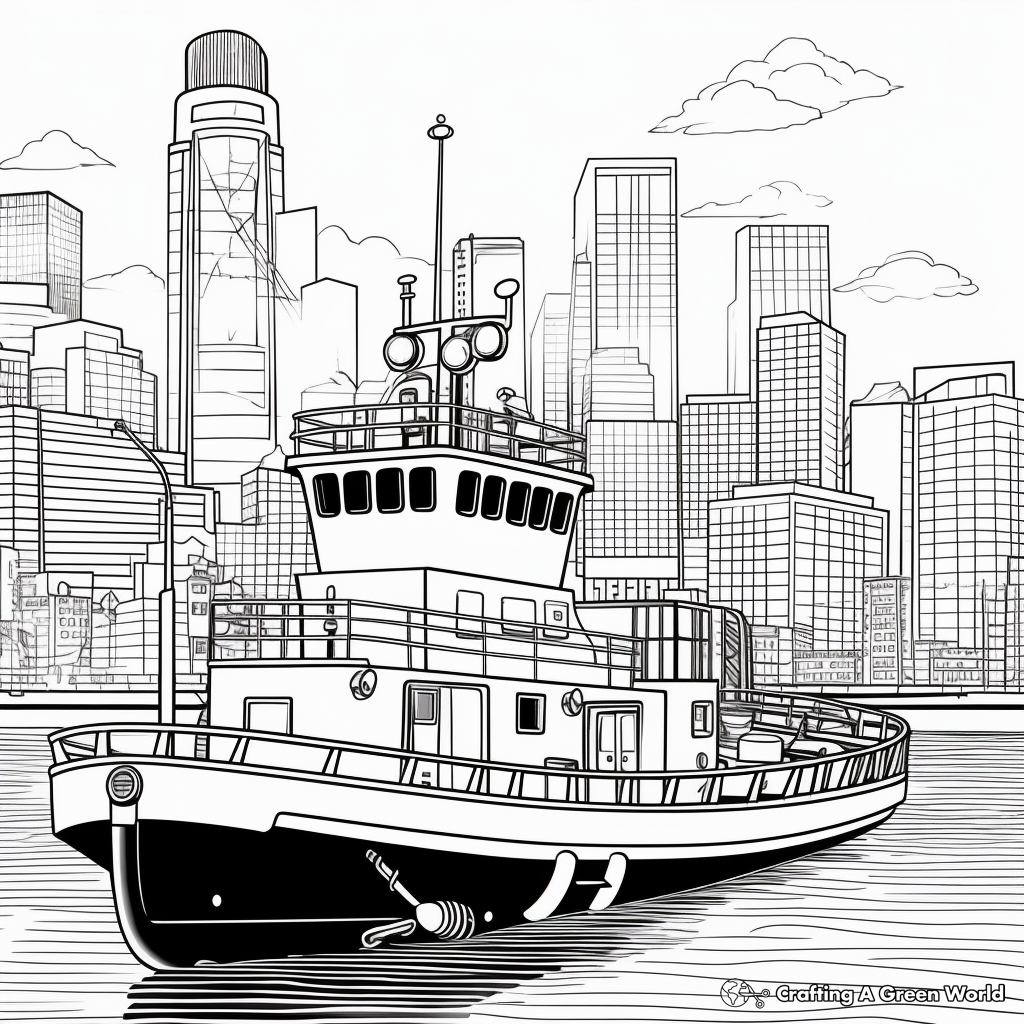 Tugboat at the Harbor Coloring Pages 2