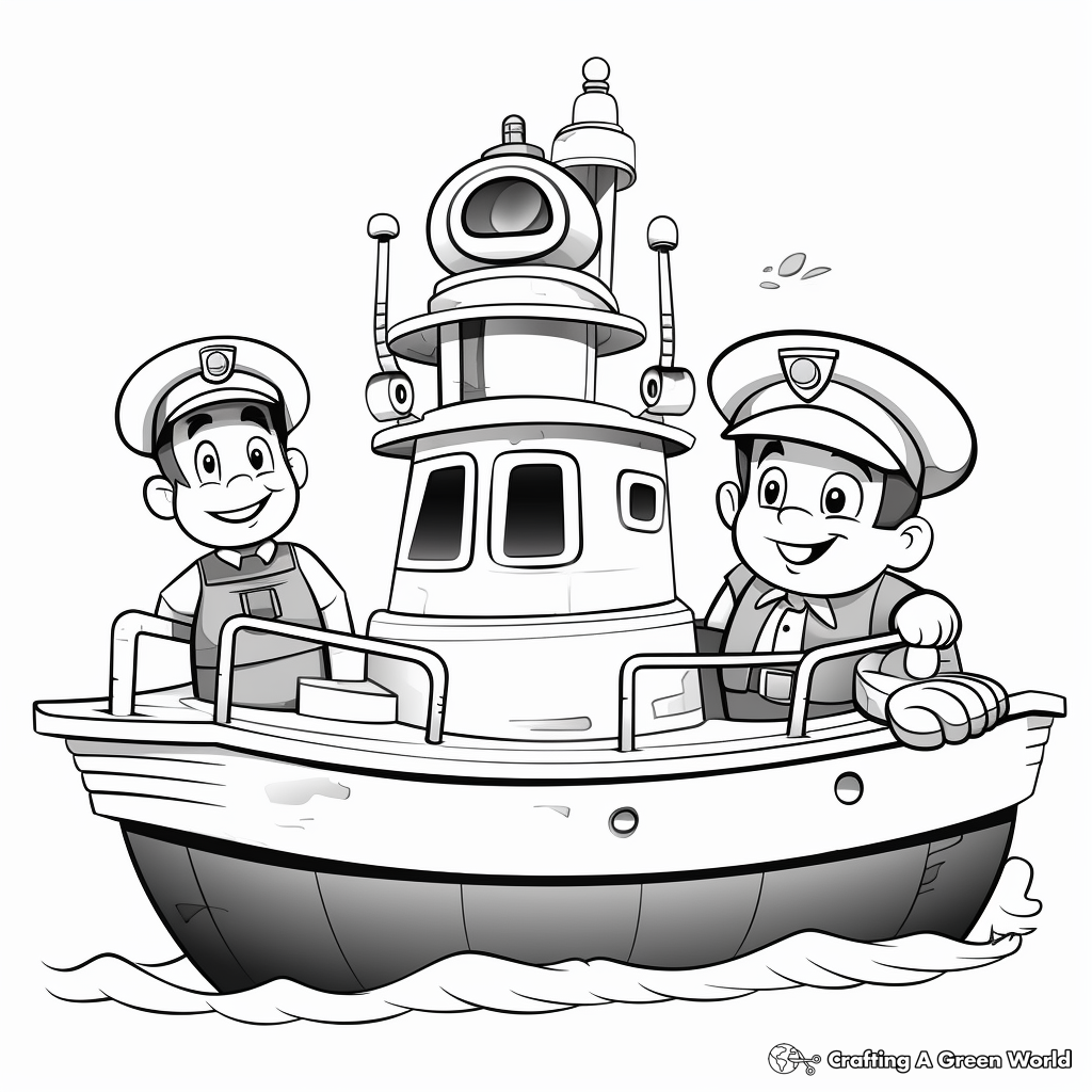 Tugboat Captain and Crew Coloring Pages 1