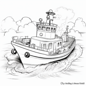 Tugboat in Action: Pulling Ship Coloring Pages 1