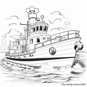 Tugboat in Action: Pulling Ship Coloring Pages 2