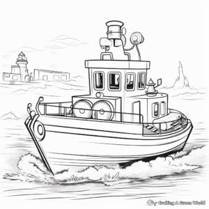 Tugboat in Action: Pulling Ship Coloring Pages 3
