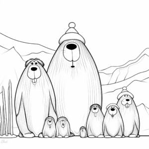 Tusked Walrus and its Kids: Family Scene Coloring Pages 2
