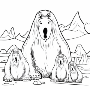 Tusked Walrus and its Kids: Family Scene Coloring Pages 4