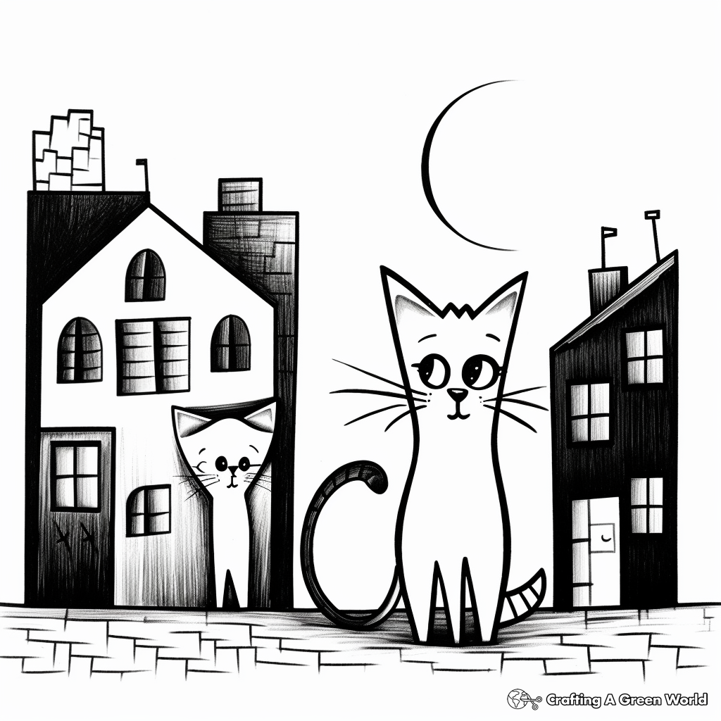 Two Alley Cats at Night Coloring Pages 2