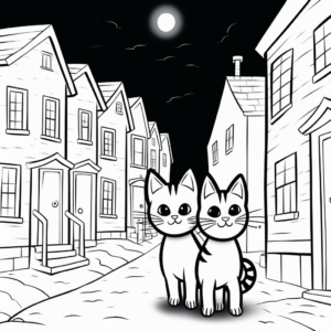 Two Alley Cats at Night Coloring Pages 3
