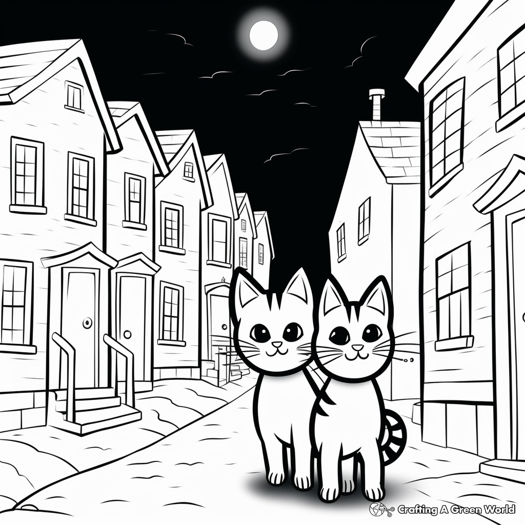 Two Alley Cats at Night Coloring Pages 3