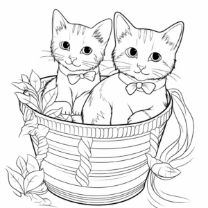 Two Cats in a Basket Coloring Pages 1
