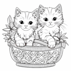 Two Cats in a Basket Coloring Pages 3