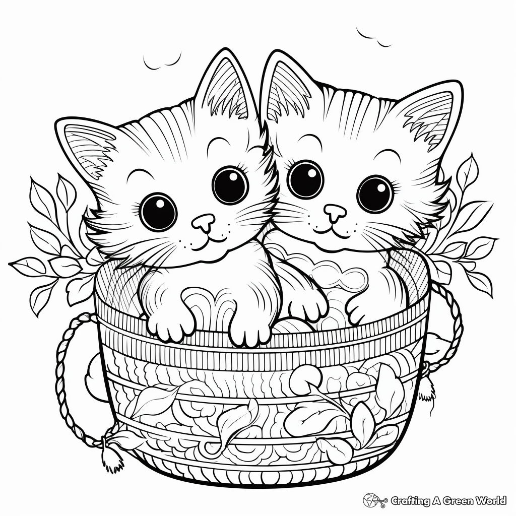Two Cats in a Basket Coloring Pages 4