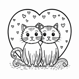 Two Cats in Love Coloring Pages 2