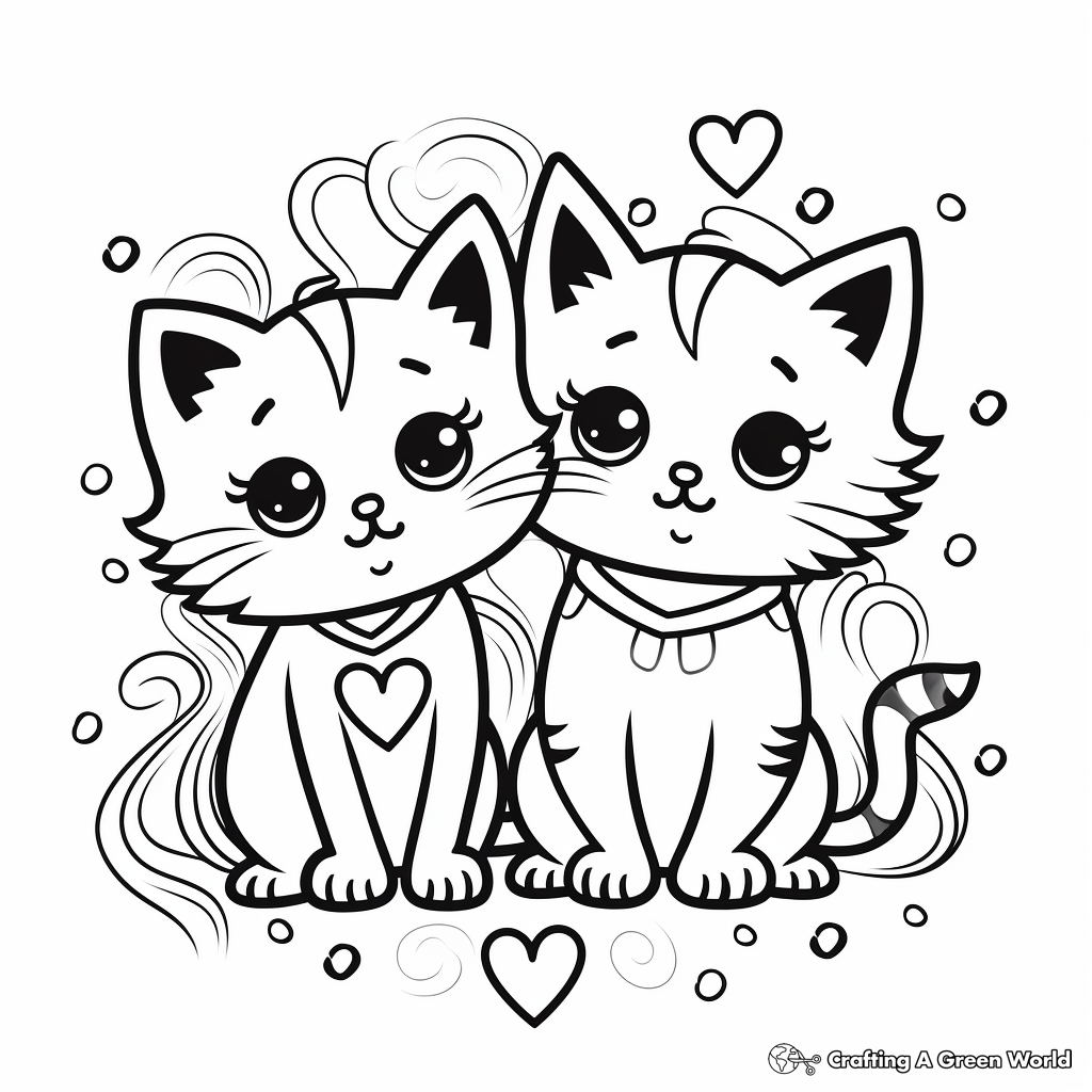 Two Cats in Love Coloring Pages 3