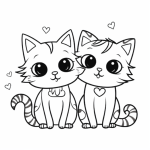 Two Cats in Love Coloring Pages 4