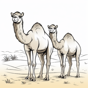 Two-Hump Bactrian Camel in Desert Coloring Pages 1