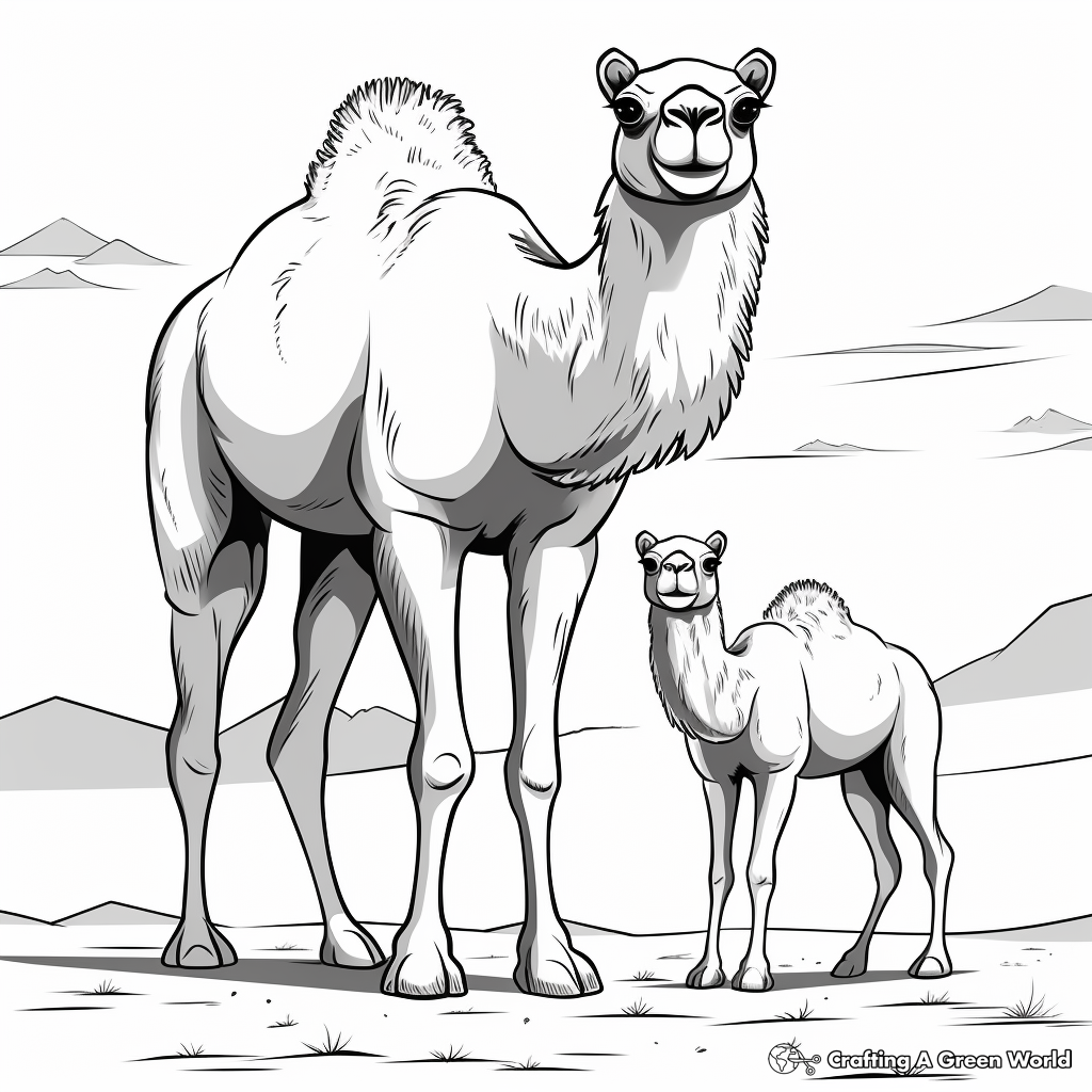 Two-Hump Bactrian Camel in Desert Coloring Pages 2