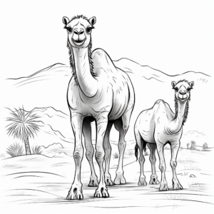 Two-Hump Bactrian Camel in Desert Coloring Pages 3