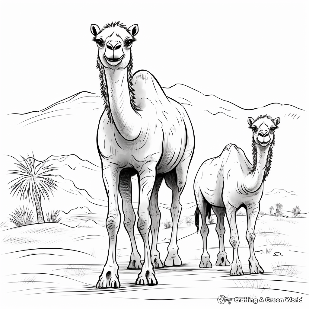 Two-Hump Bactrian Camel in Desert Coloring Pages 3