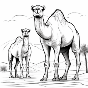 Two-Hump Bactrian Camel in Desert Coloring Pages 4