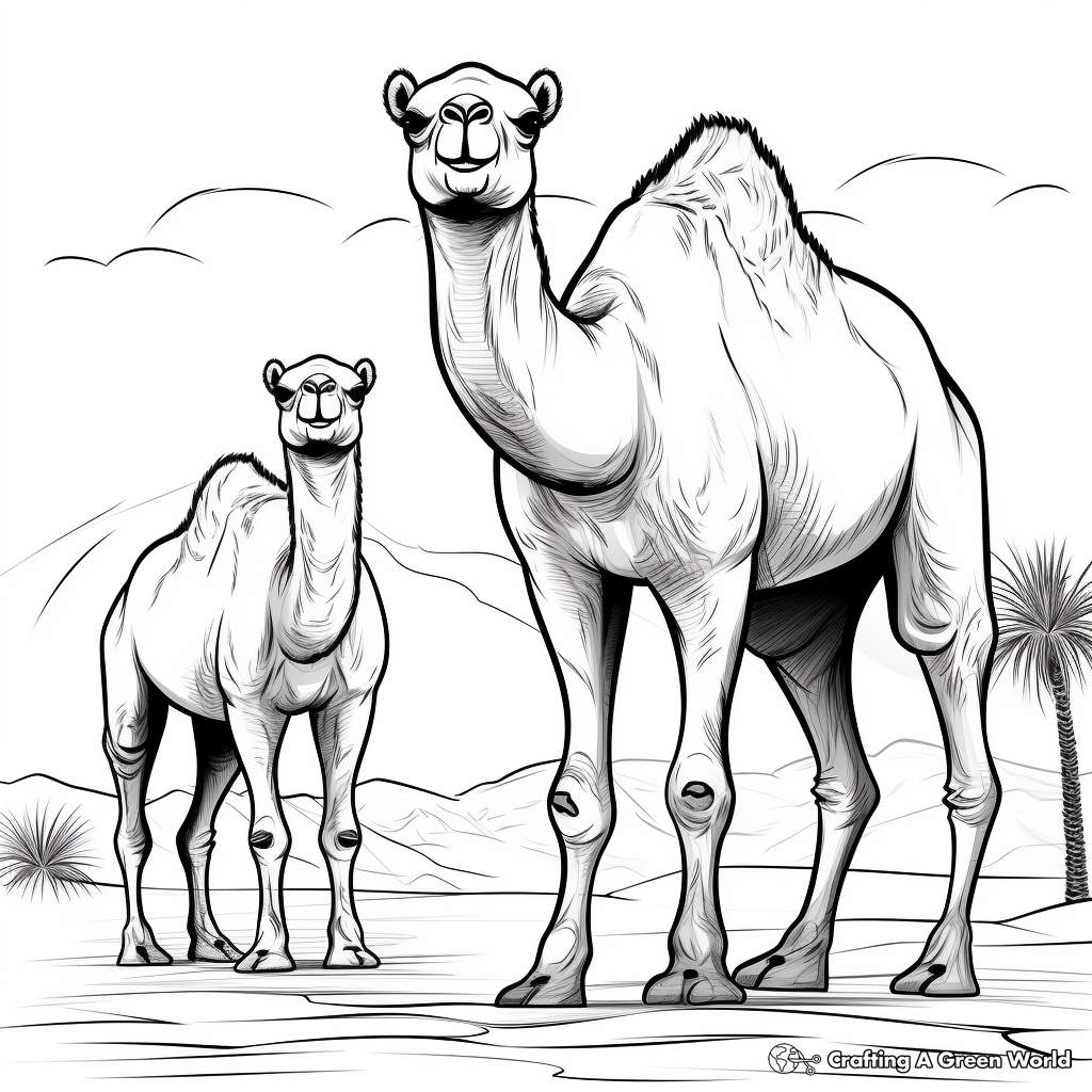 Two-Hump Bactrian Camel in Desert Coloring Pages 4