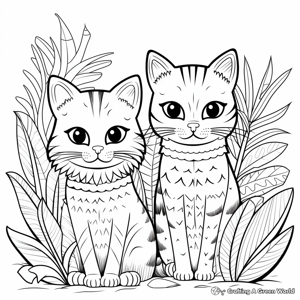 Two Jungle Cats Coloring Pages 1