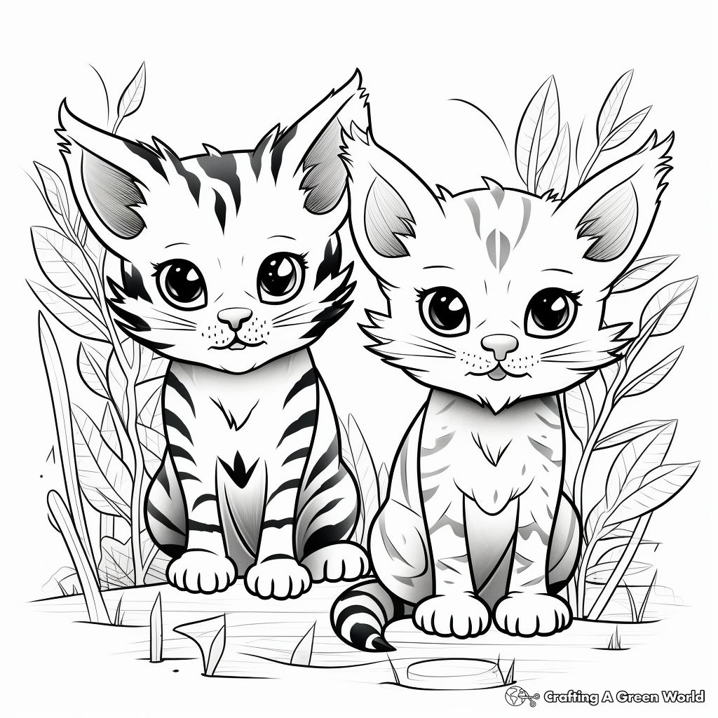 Two Jungle Cats Coloring Pages 2
